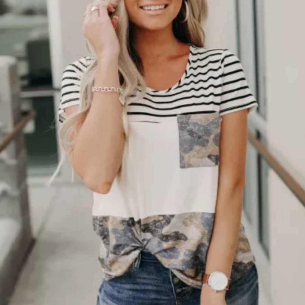 NWT Camo Colorblock Pocket Tee Size M
